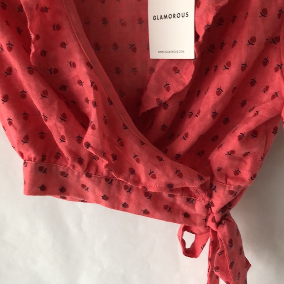 Glamorous Coral Rosebud Cropped Wrap Top Size 12 NWT - Picture 10 of 11